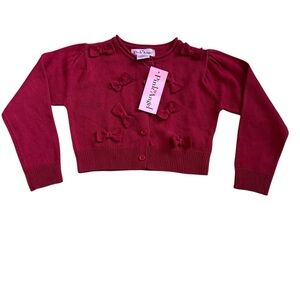 Pink Angel Red Cardigan Knit Sweater Button Up Bow Long Sleeve Toddler Girls 3T